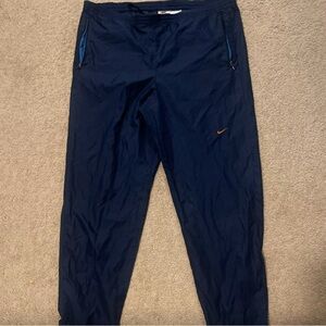 Nike Vintage Blue Windbreaker Pants W Orange Swoosh & Zippered Bottom Men’s Sz M
